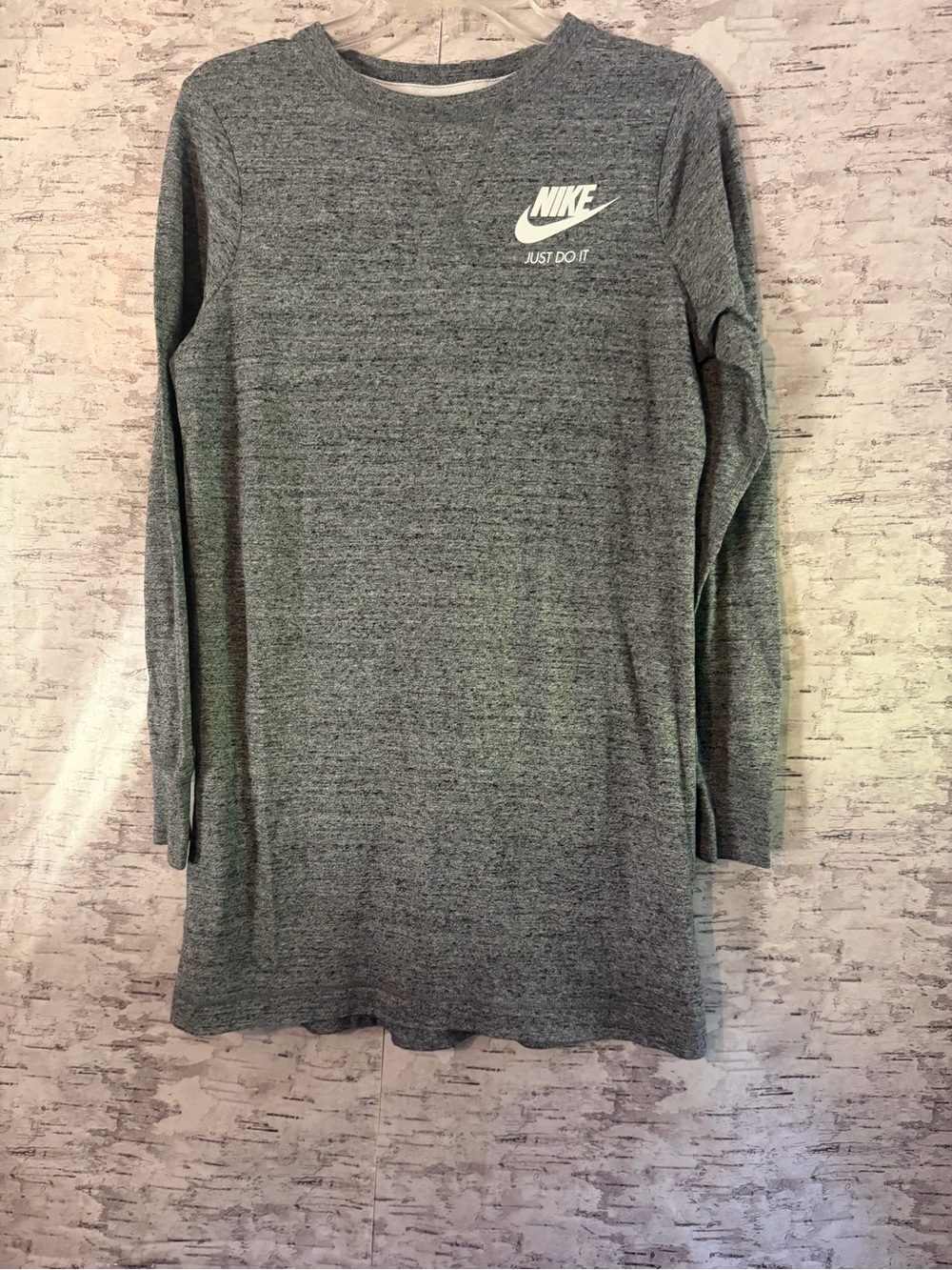 Nike Women's Heather Gray Long Sleeve Crew Tee Dress Sz Small